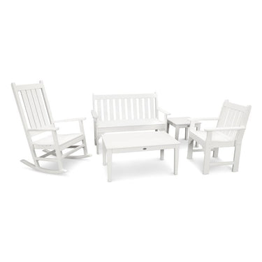 POLYWOOD Vineyard 5-Piece Bench & Rocking Chair Set - White